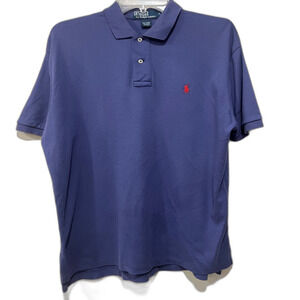 1980s Vintage Mens Blue Short Sleeve Polo Collard Shirt Ralph Lauren large